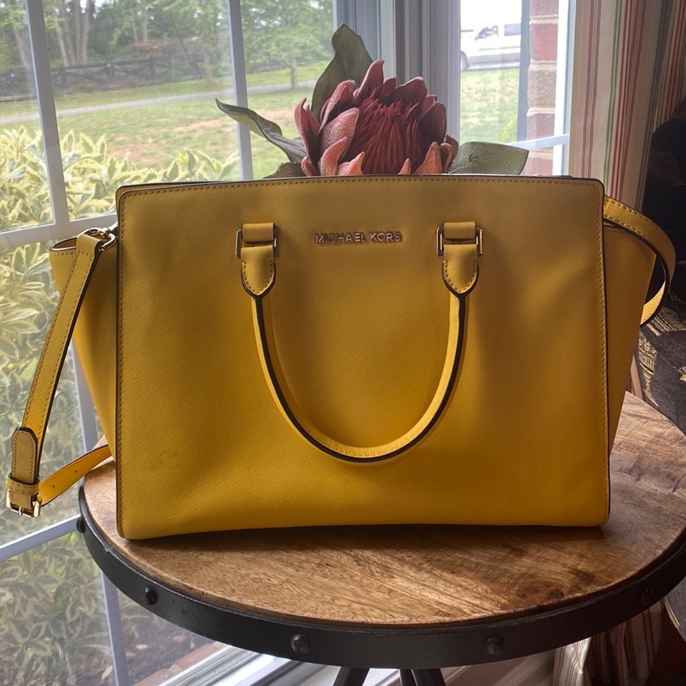 Michael Kors, yellow,  saffiano leather handbag